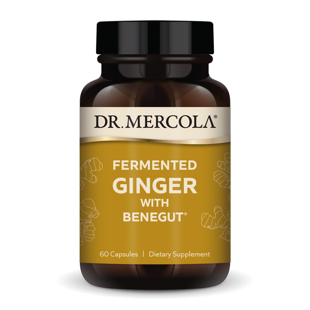Dr. Mercola Fermented Ginger with Benegut - Supports Digestive & Gut Health - Aids Occasional Gas, Bloating & Discomfort - Non-GMO, Gluten-Free & Soy-Free - 60 Capsules (60 Servings)