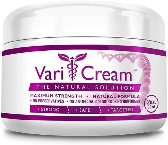 Varicream - Varicose & Spider Veins Cream - Tocopherol Acetate, Butcher 's Broom, Witch Hazel - 1 Jar - 2 Oz. - Vegan