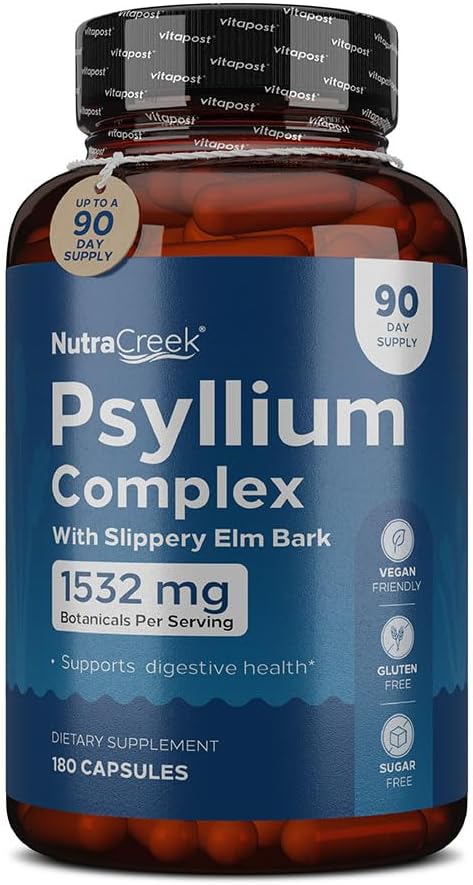 Psyllium Complex | 11-Ingredient Psyllium Husk Capsule con Psyllium Powder, Slippery Elm & Ginger to Cleanse & Support Digestive System Health | 180 Capsule