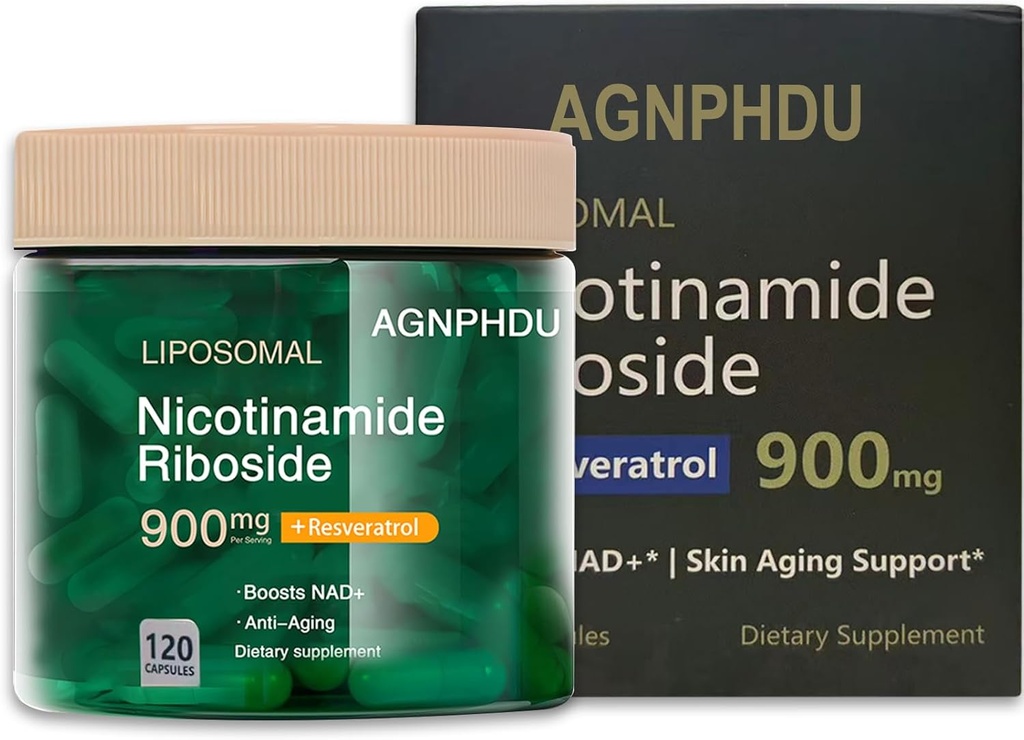 AGNPHDU- ribosómico de nicotinamida 120 Cápsulas,Resveratrol, Quercetina - Suplemento de NAD para o envellecemento, enerxía, Focus 900mg Suplemento dietético