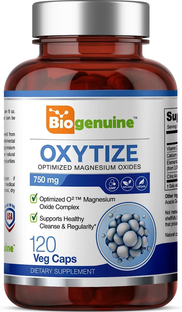 Oxytize 750 mg 120 Vcaps - Natural Magnesium Oxygen Oxygen Based Colon Cleanse Gentle Laxative - Ondersteunt gezonde spijsvertering Tract Regularity