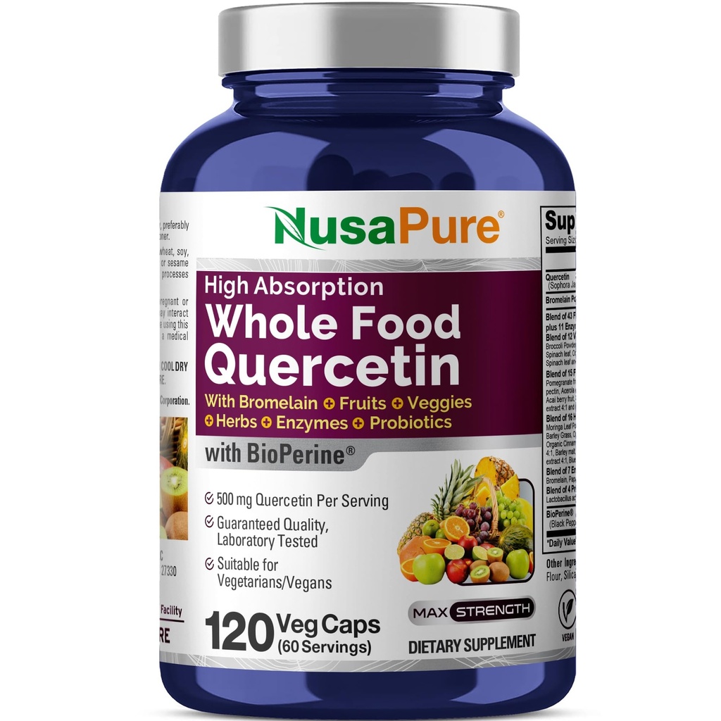 NusaPure Quercetin with Bromelain Capsules, 500 mg, 120 Veg Capsules (Non-GMO, Vegan)