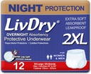 LivDry Suaugusiųjų XXL Neįgaliųjų apatiniai, Naktinis komfortas Absorbency, Leak Protection, XX- didelis, 12 - Pack