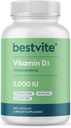 BESTVITE Vitamin D3 5000 IU (365 Capsules) - No Stearates - Non GMO - Gluten Free - 1 Year Supply of Vitamin D