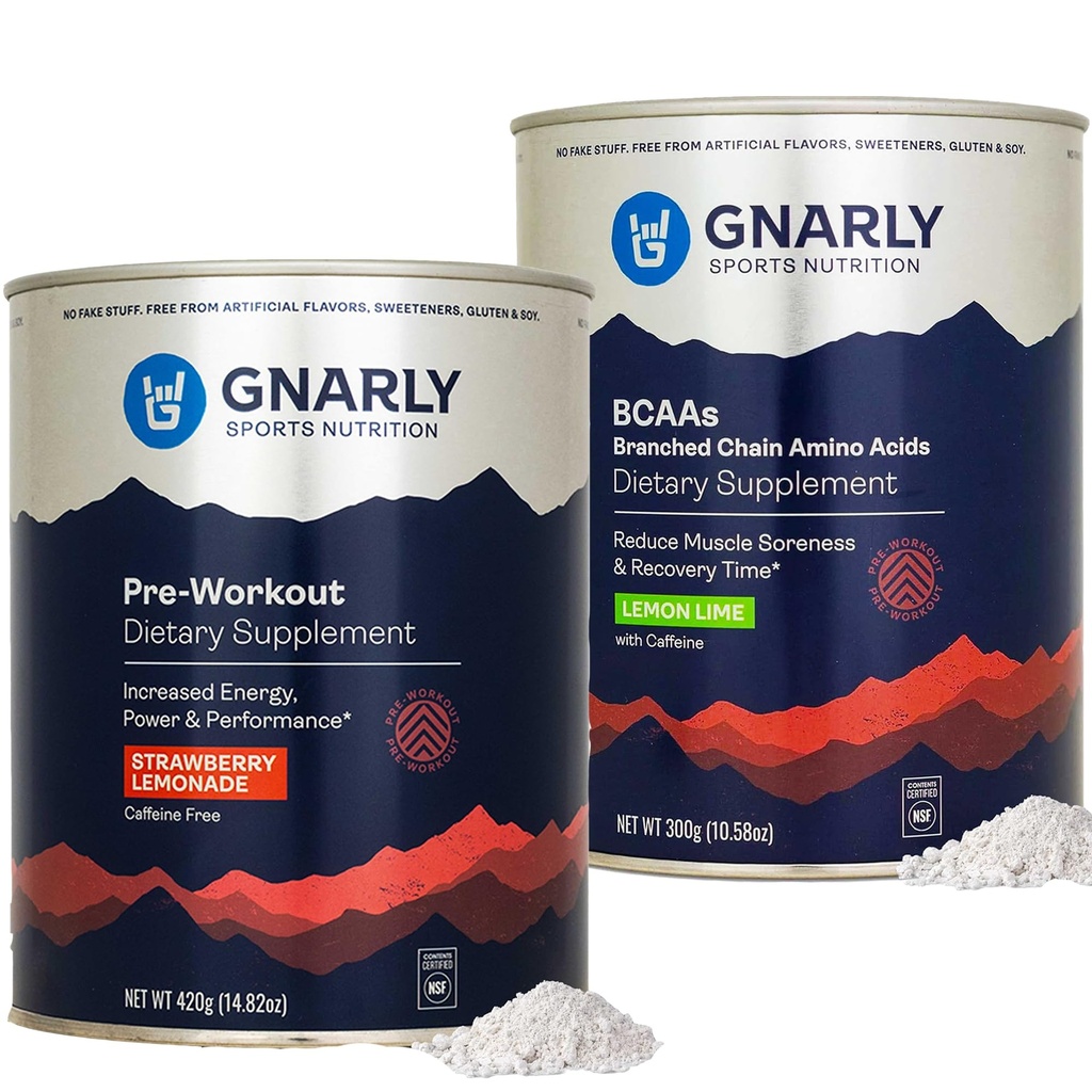 Gnarly Nutrition Gnarly Preworkout Strawberry Lemonade Caffeine Free (14.82oz) BCAAs Lemon Lime (10.58oz)