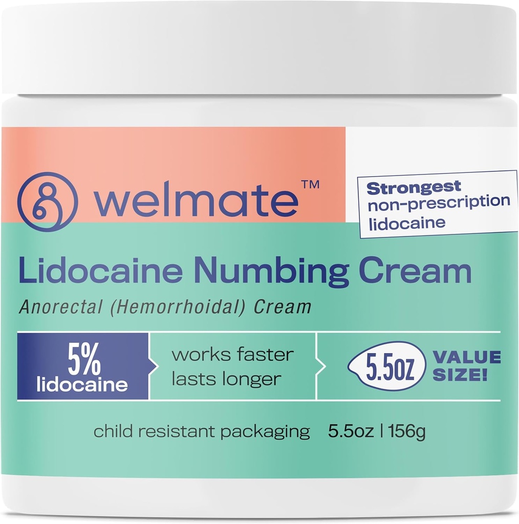 WeLMATE 5% Lidocaine Hemorrhoid הקלה קרם, קרם כוח מקסימלי Anorectal Cream, 5.5 oz
