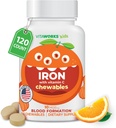 Bambini Iron 10mg con Vitamina C 50mg Chewable Tablets - Sapore Natural Flavored - Vegan, Vegetariano, OGM-Free, Nut Free - Supplemento Dietetico Ferro - Formazione Sangue per Bambini - 120 Chewables