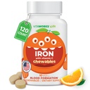 Kids Iron 10mg with Vitamin C 50mg Chewable Tablets - Tasty Natural Flavored - Vegan, Vegetarian, GMO-Free, Nut Free - Dietary Iron Supplement - Blood Formation for Children - 120 Chewables