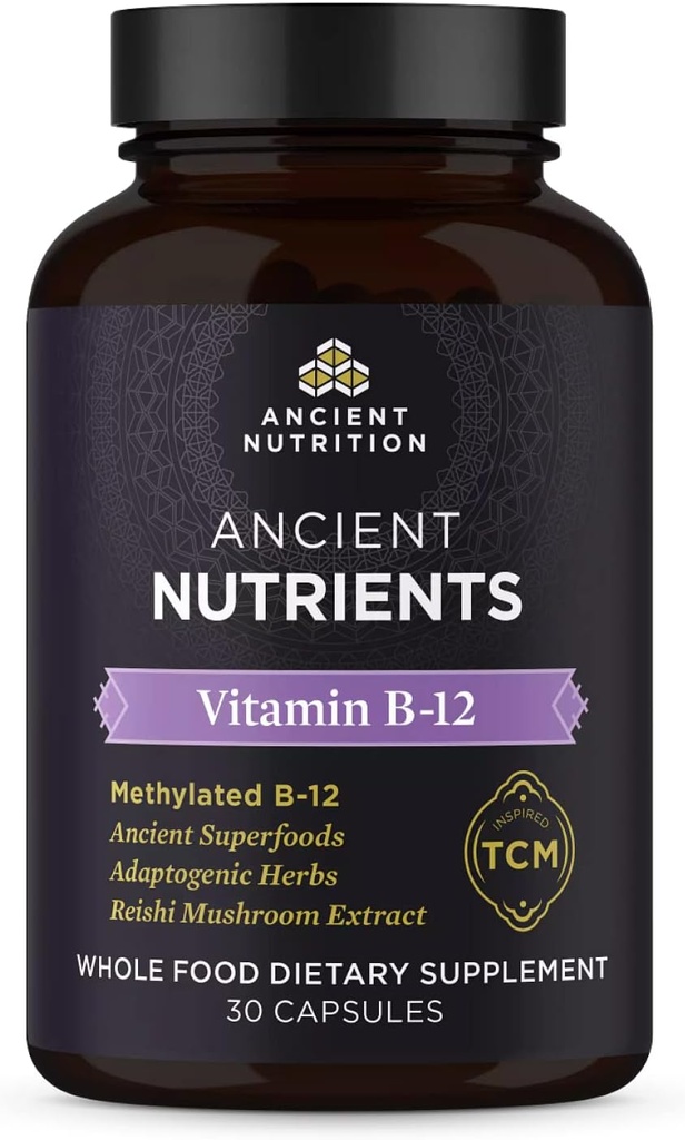 Nutriţie antică Vitamina B12 Supliment, susţine energie metabolice şi sistemul nervos de sănătate, Adaptogene Herbs, Enzyme activat, Paleo & Keto prietenos, 30 capsule