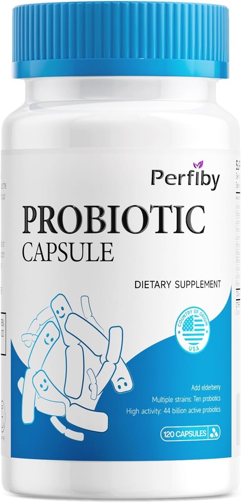 Probiotics with Elderberry for Digestive & Immune Health תומך Occasional Constipation, Diarrhea, Gas & Bloating, 120 קפסולות, 60 יום אספקה