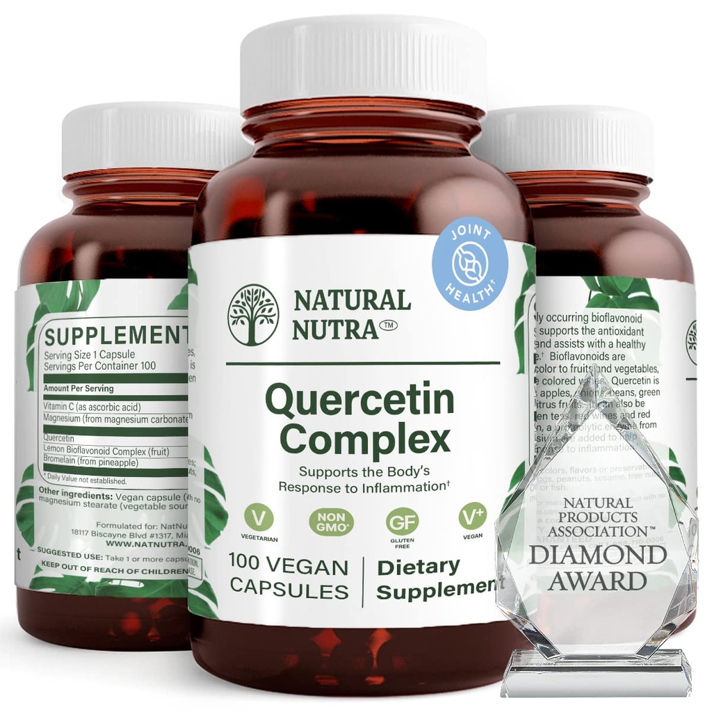 Natural Nutra Quercetin Complex with Bromelain and Vitamin C Citrus Bioflavonoid Supplement, Support Body to Seasonal Changes & Body Redness, Promotes Liver Health, 100 Vegan and Vegetarian Capsules