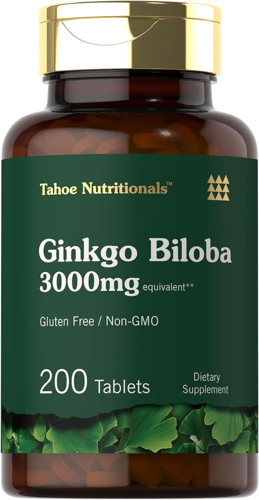 Carlyle Ginkgo Biloba 3,000mg → 200 蔬菜片 → 额外力量 → 非GMO , Gluten Freen Formula → 由 Tahoe 营养学杂志发行