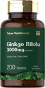 Carlyle Ginkgo Biloba 3000mg | 200 Tablets Vegetarian | Extra Strength | Non-GMO, Gluten Freen Formula | by Tahoe Nutritionals