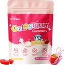 Colostrum Gummies, 1000 mg 잔디 ed Colostrum Chews Colostrum Gut 건강, 머리 성장, 아름다움 및 면역 지원, 딸기 풍미 60의 서빙을 위한 보충교재