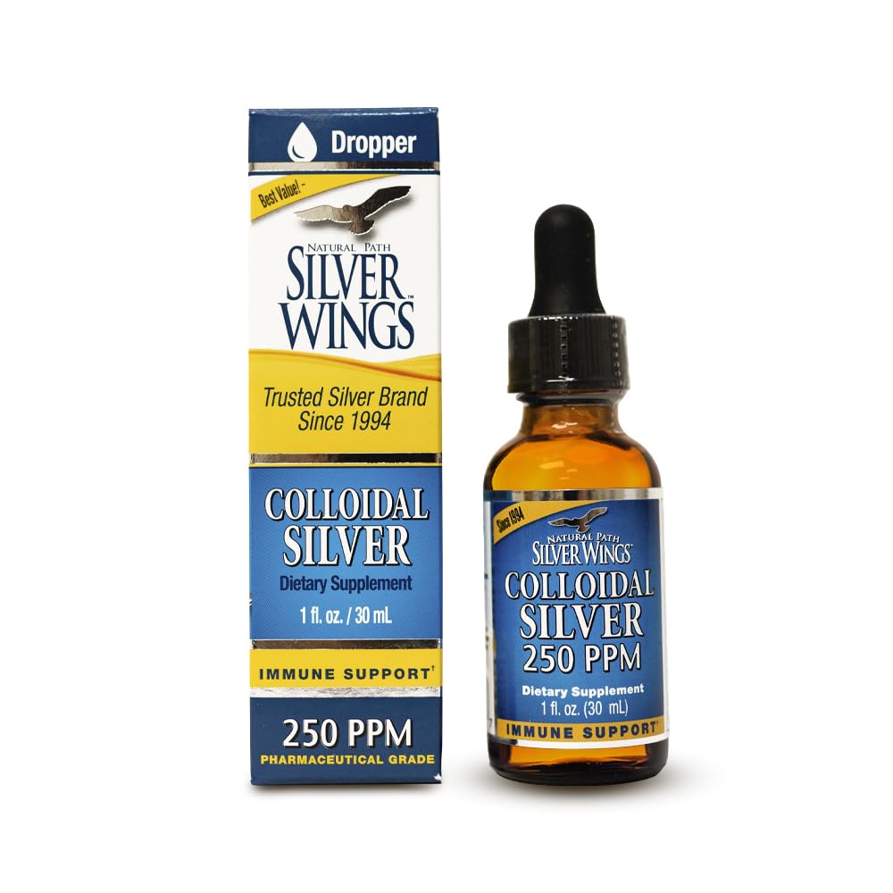 Natural Path Silver Wings Colloidal Silver Liquid - Enhanced Immune Support Supplement - 250ppm (1250mcg) - 1oz Dropper
