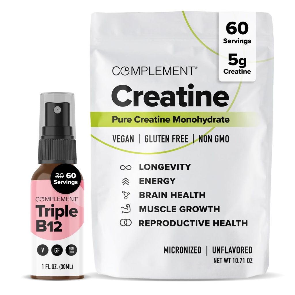 Complement Triple B12 Spray & Creatine Bundle – Vegan B12 Supplementation and Muscle Performance Support