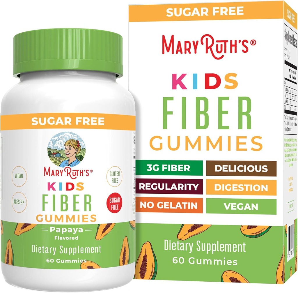 MaryRuth Organics Fiber Gummies for Kids | 2 Month Supply | Sugar Free | Soluble Fiber Supplement | Gut Health & Digestion Support | 3g Fiber per Gummy | Vegan | 60 Count