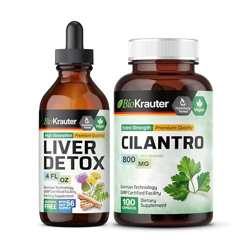 BIO KRAUTER Liver Detox Tincture 4 Fl. Oz. & Cilantro 100 Capsules.