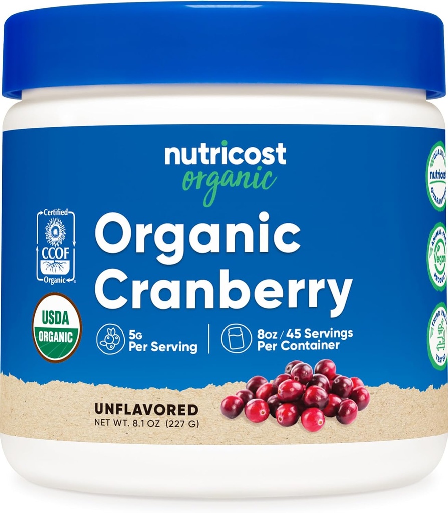 Nutricost Organic Cranberry Powder, 8 унций, 5G за обслуживание - без ГМО, без глютена