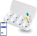 DEFI Smart Pillbox, Groot, 8 Slots, Pillen Organisator, Draagbaar, Bluetooth, Gemakkelijk te gebruiken, zelfzorg, met alarm, geluid en licht, Dagelijkse, Compacte medicijnhouder voor vitamines, Supplementen, Gratis Herinnering app.