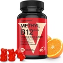 Vegan Vitaminas D3 & B12 Gummies, Metil B12 papildas suaugusiems ir vaikams, sustiprintas vitamino D 3 gamtos energijos, imuninis, Metabolizmas & Focus, Orange, 90 Gummies