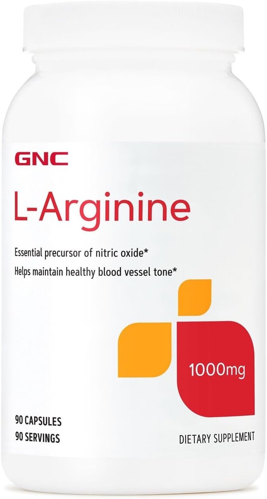GNC L Arginine 1000mg gehigarria, Odol-ontzi osasuntsuaren tona onartzen du, 90 zerbitzari