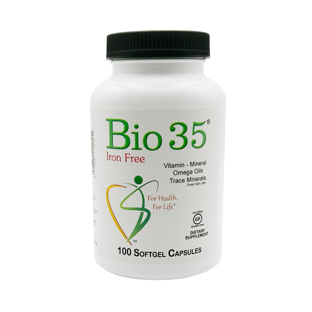 Bio-35 100ct Iron Gluten & Soy- Free Daily Multivitamin for Men & Women Wellness – High Potency Softgel with Trace Minerals, Vitamin D3, Vitamin A, Flax Seed Oil - Immune Support, Digestion, & Energy