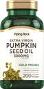 Piping Rock Pumpkin Seed Oil Softgel Capsules | 200 Count | Cold Pressed Herbal Supplement | Extra Virgin with Omega 6 and 9 | Non-GMO, Gluten Free