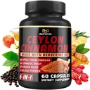 Ceylon Cinnamon Capsules with Berberine HCl, Apple Cider Vinegar, Turmeric, Ginseng, Black Pepper - 6in1 for Support Immune Function - 60 Count