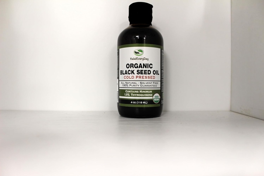 HalalEveryDay Organic Black Seed Oil - USDA Zertifizierte kalte Glasflasche über 1,5%