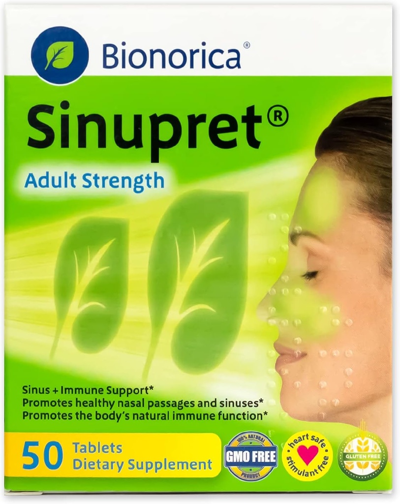 Sinupret Adulto Força Sinus + Imune Suporte Tudo Natural, Atuação Rápida Passagem Nasal de Ervas & Imunidade Aumentar Suplemento com Verbena & Flor Elder - 50 Comprimidos (Pacote de 2)