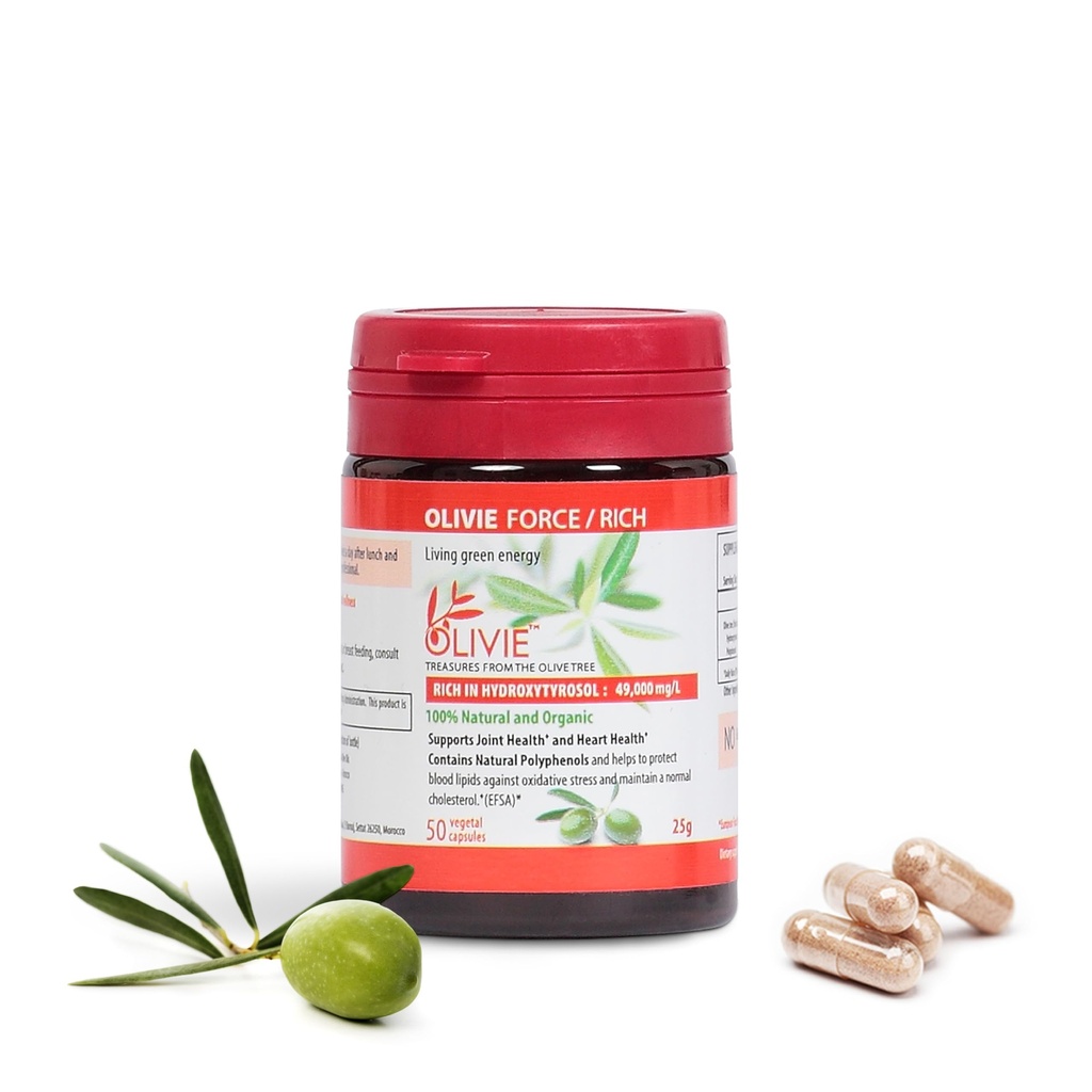 Organic Olive Leaf Extract Capsules Olivie Force/Rich | Antioxidant Polyphenol Supplement for Adults | Health Support Supplement | 50 Vegetal Capsules