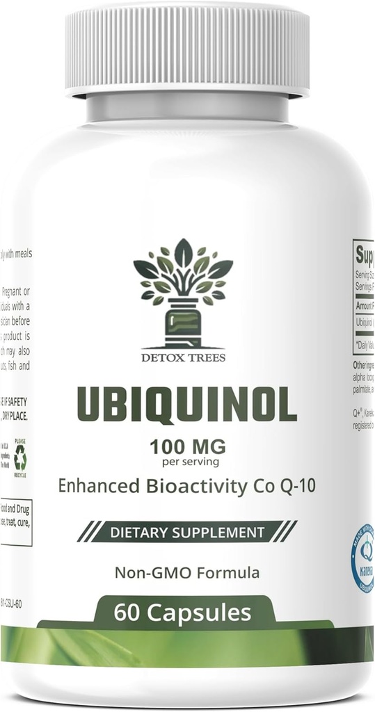 Ubiquinol CoQ10 100mg - Biodisponibilidad mejorada, Suplemento de alta absorción - No GMO, Gluten Free for Heart Health & Cardiovascular Support, 60 cápsulas