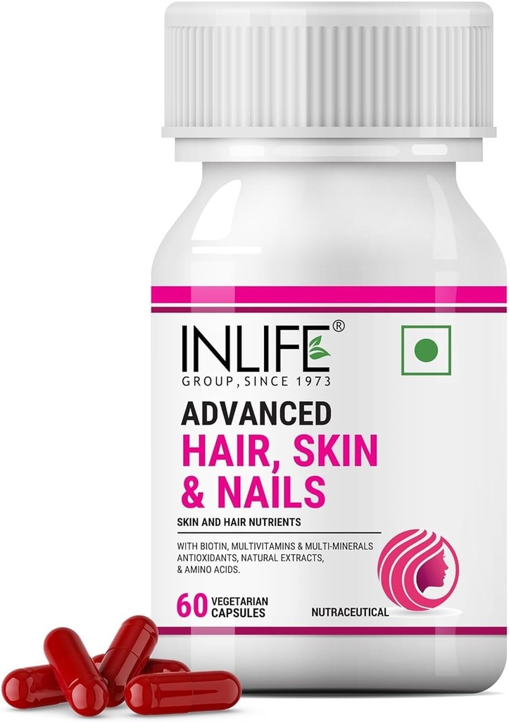 Biotin Advanced Hair Skin & Nails Supplement with Multivitamin Minerals Amino Acids for Hair Care - 60 Vegetarian Capsules