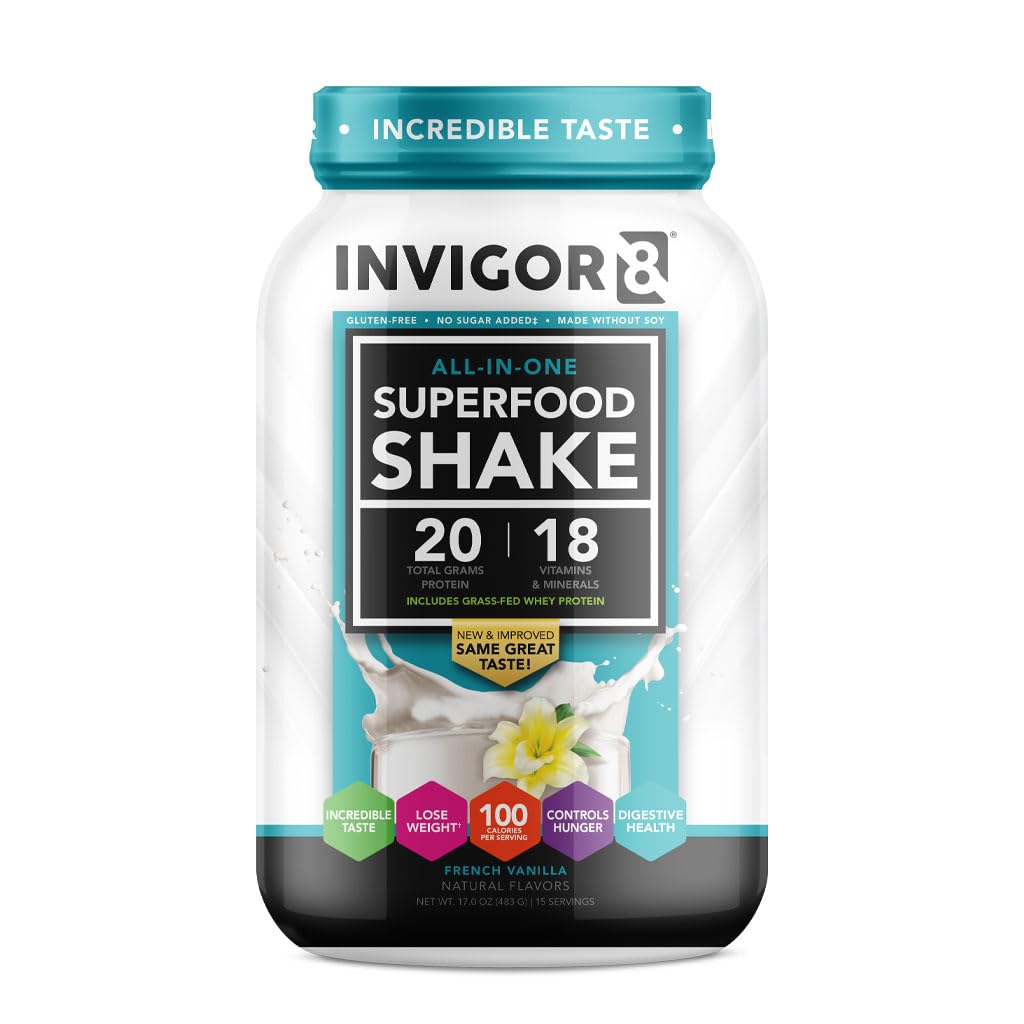 Superfood Grass Fed Whey Protein Isolate Shake French Vanilla Gluten-Free and Non GMO Meal Replacement with Probiotics and Omega 3 (483g)