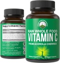 Peak Performance Raw Whole Food Natural Vitamin C kapsler fra Acerola Cherry til Max Absorption. Vegan USA Sourced Vitamin C Supplement 90 Pills. 500 mg Servering eller 2 Servere 1000mg