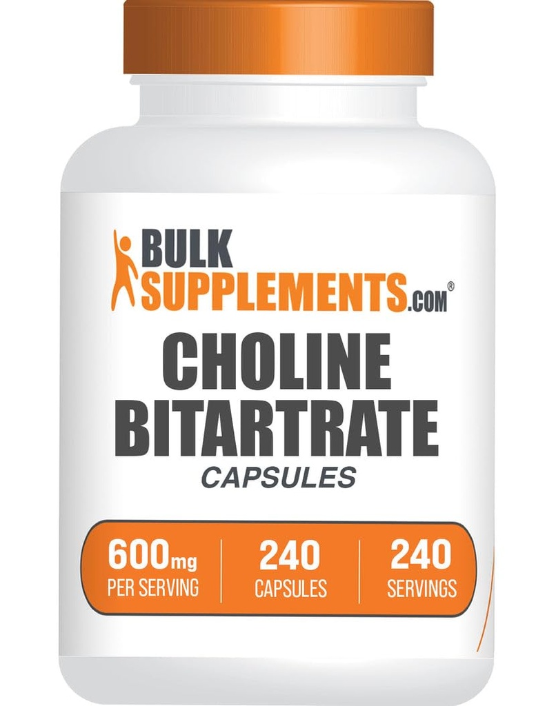 BulkSupplements.com Choline Bitartrate Capsules - Choline Supplements, as Choline L-Bitartrate - Choline 600mg, 2 Capsules per Serving, 240 Capsules (Pack of 1)
