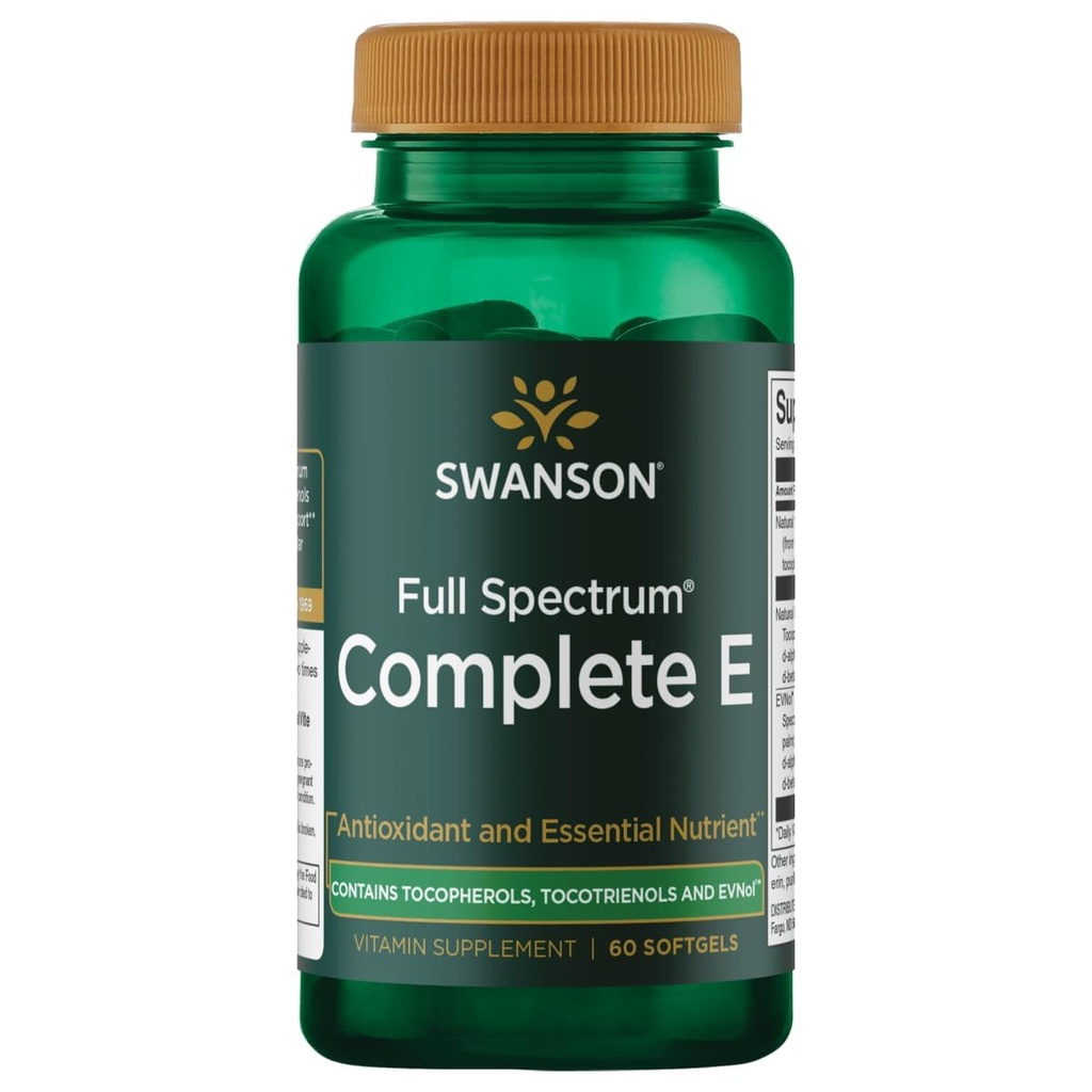 Swanson Full Spectrum Vitamin E with Tocotrienols - Promotes Heart Health and Cellular Health Support - Natural Supplement for Overall Wellness - (60 Softgels)