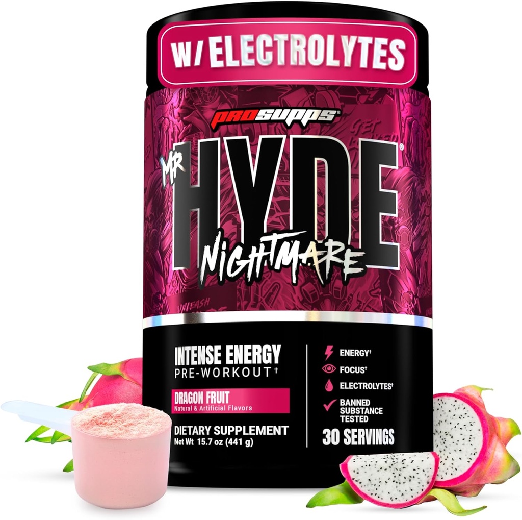 PROSUPPS Mr. Hyde Nightmare Pre Workout Powder with Caffeine & Beta Alanine - Preallenamento per l'energia intensa, messa a fuoco mentale e prestazioni - Gym & Fitness Supplements (Dragon Fruit, 30 Servings)