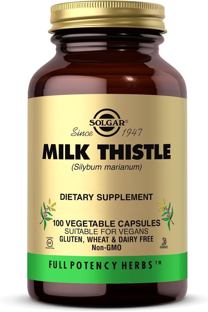 Solgar Milk Thistle - 100 capsule vegetale - Potenţă completă (FP) - non-GMO, Vegan, Gluten Free, Dairy Free, Kosher - 100 Serviri
