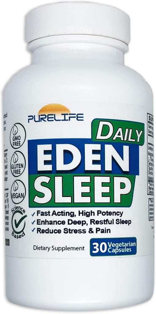 Eden Daily Sleep [Nueva Fórmula Libre GABA] – Fall Asleep Faster, Relax Your Body, Promote Deep and Restful Sleep (30 Vegan Capsules)