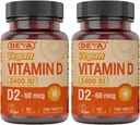 DEVA Vegan Vitamina D2 60 mcg 2400 IU, Ergocalciferol Supplemento senza ingredienti animali, 90 compresse (Pacchetto di 2)