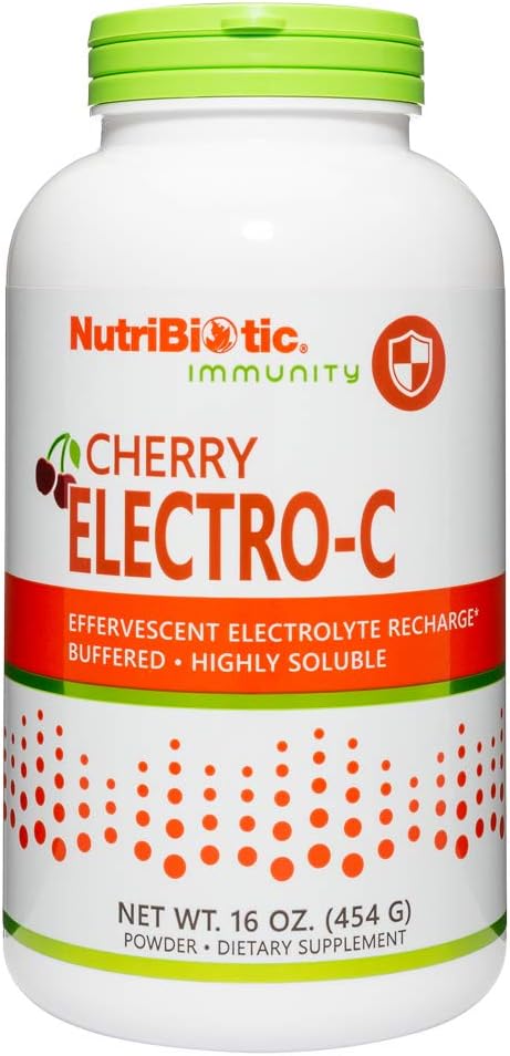 NutriBiotic - Cherry Electro-C Vitamin C & Electrolyte Toz, 16 Oz | 850 Mg Vitamini Xidmət üçün Effervescent Electrolyte Recharge