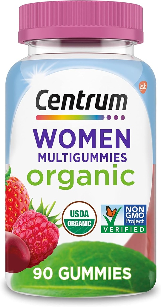 Centrum Women's Organic Multigummies Women's Multivitamin Gummies 유기 Multivitamin Immune 지원, Metabolism 및 헤어 스킨 및 네일 비타민 - 90 Ct