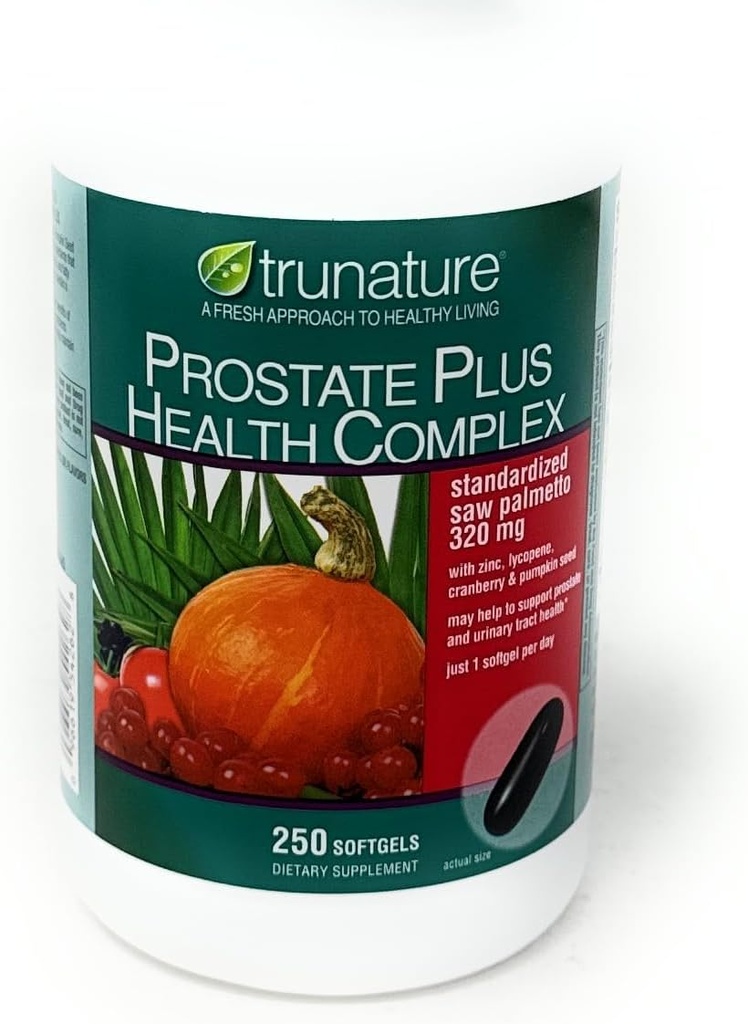 TruNature Prostate Plus Health Complex - Saw Palmetto з цинком, лікопене, насіння гарбуза, журавлини - 250 М'якогель (1 пляшка)