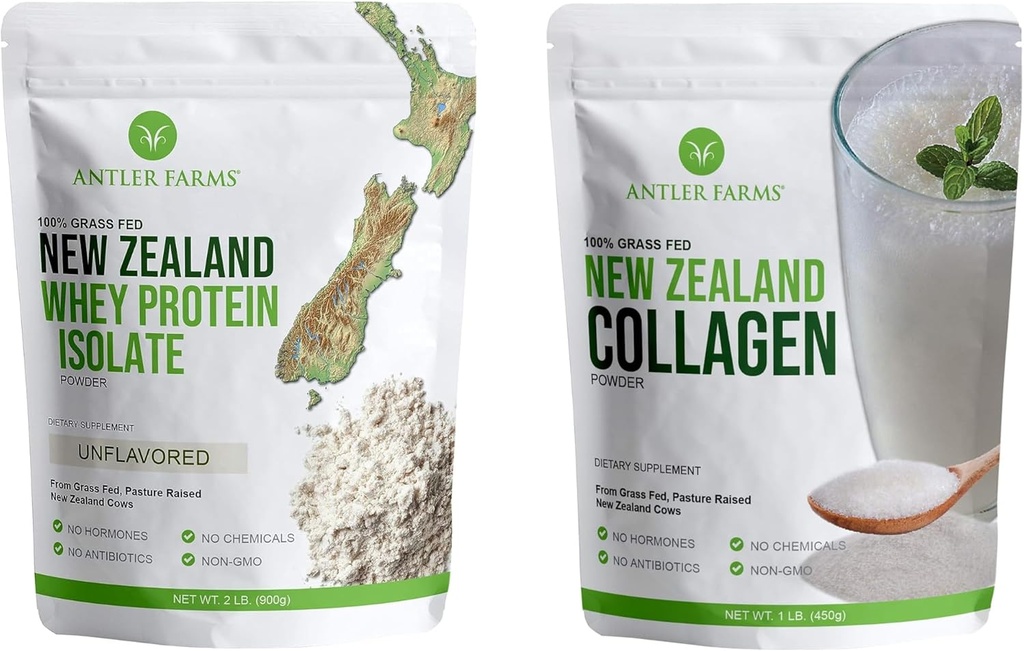 Nông trại Antler - 100% thảo mộc Fed New Zealand Whey Protin cô lập & Colgen Powder Bundle