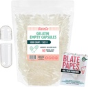 BlateCo Premium Size 0 קפסולות גליטין ריקות, 1000 Count (Clear) עם Blate פפס® Gel Film Pouches - New, non-GMO Fillable Pill Caps in a Resealable Bag - שום דבר מלאכותי, אי פעם.