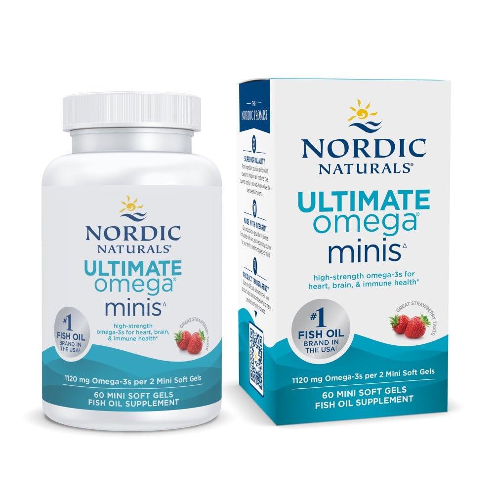 Nordic Naturals Ultimate Omega Minis, Strawberry Flavor - 60 Minis Soft Gels - 1120 mg Omega-3 - High-Potency Fish Oil Supplement - EPA & DHA - Promotes Brain & Heart Health - 30 Servings