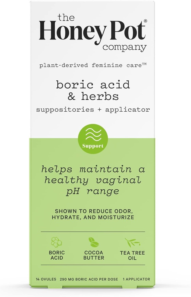 The Honey Pot Company 7 Day Boric Acid & Herbs Suppositories - Maintains and Balances Healthy Vaginal pH, Manages Odor, Hydrates, & Moisturizes - Gynecologist Tested
