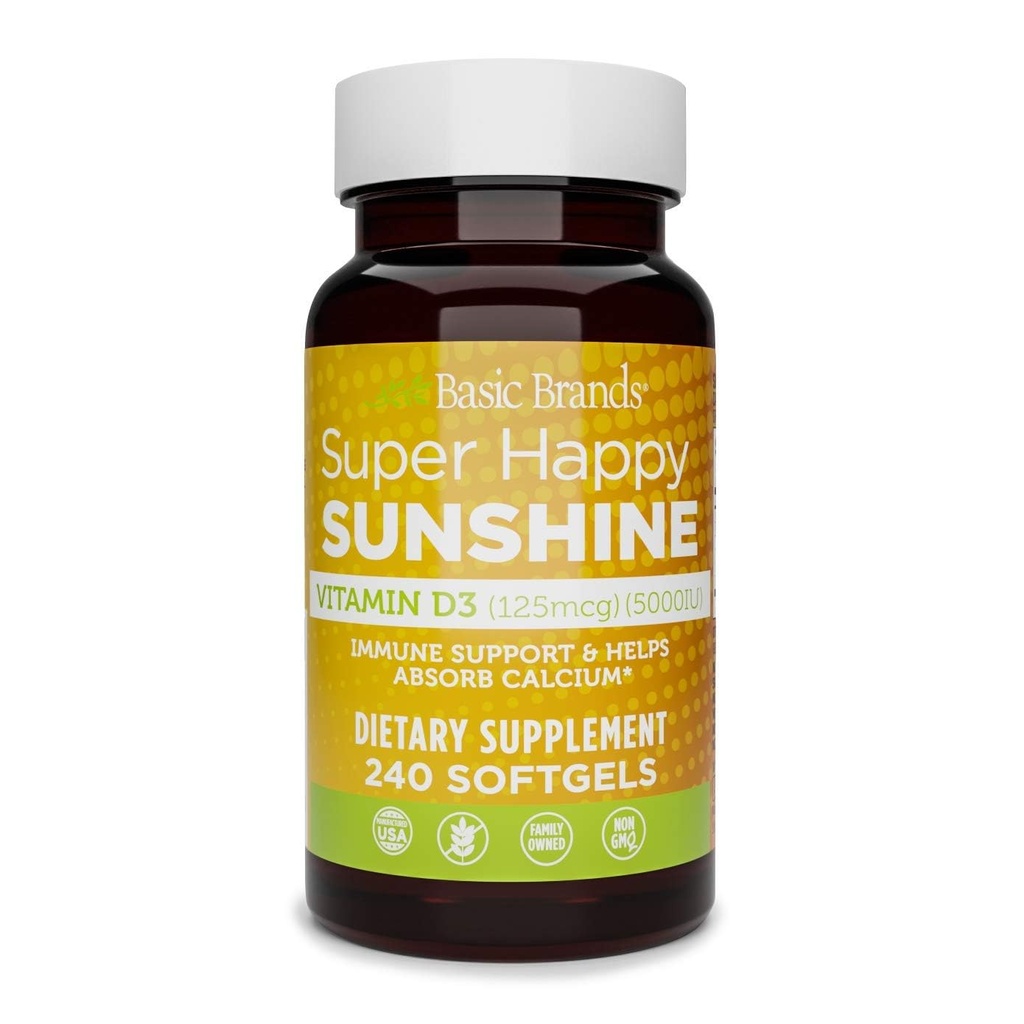 Basic Brands Super Happy Sunshine Vitamin D3 5000 IU | 240 Softgels